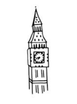 Schizzo in bianco e nero del Big Ben di Londra, focalizzato sulla torre ed il campanile