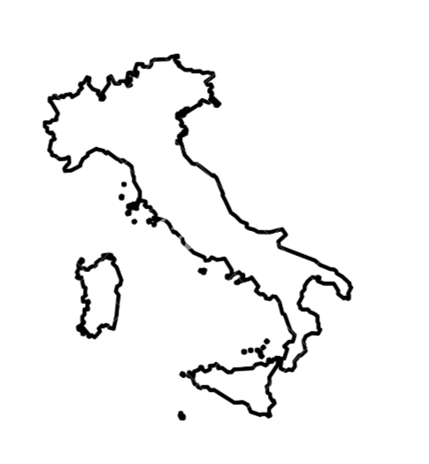 Mappa dell'Italia con contorni stilizzati in nero su sfondo bianco.