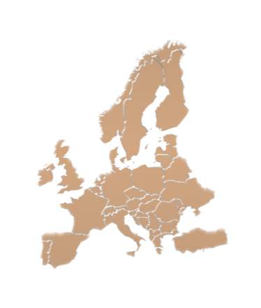 Mappa dell'Europa con i paesi evidenziati in marrone chiaro.