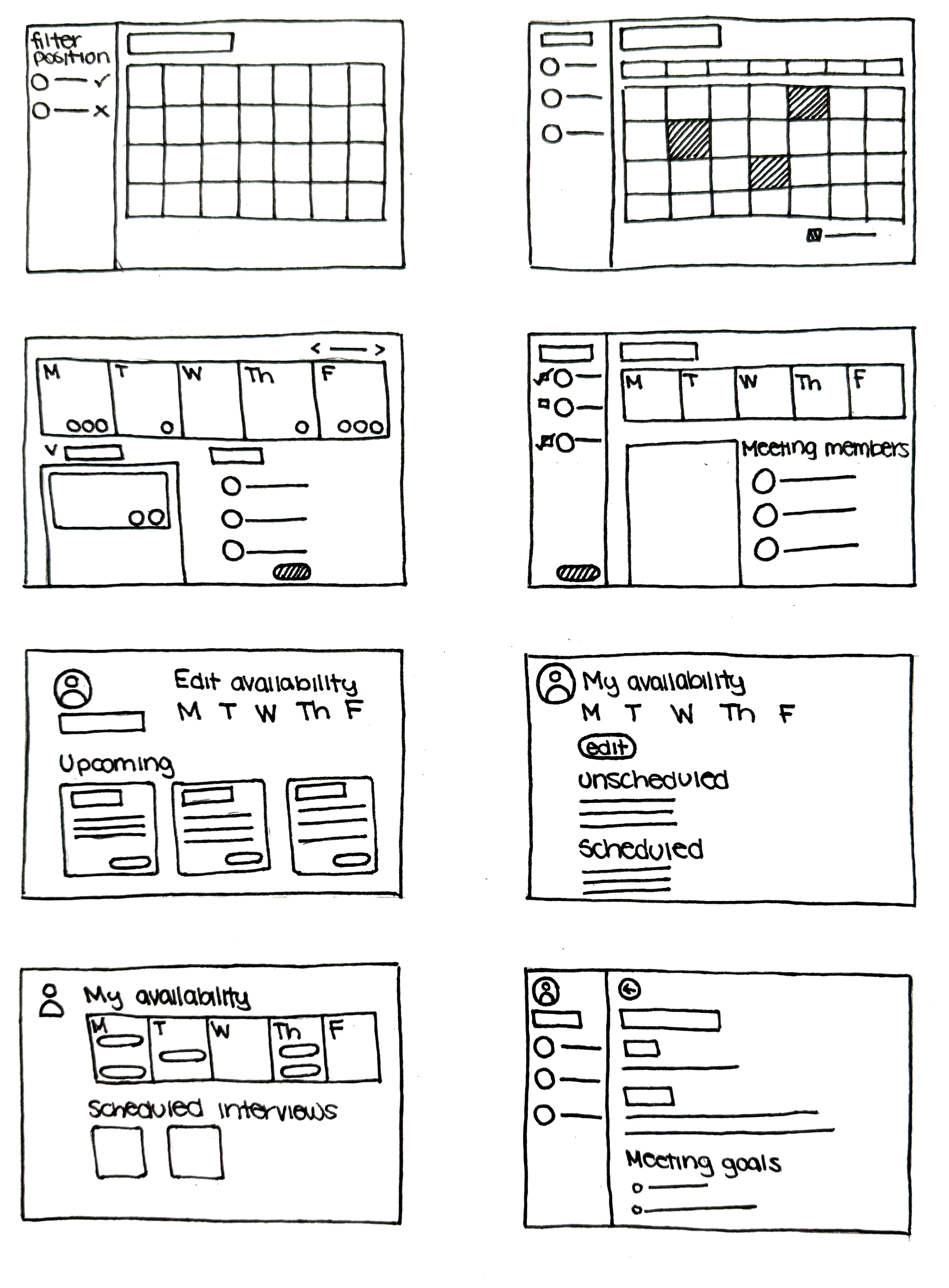 I participated in a Crazy 8 exercise, rapidly generating multiple layout ideas with one minute per screen to explore design possibilities.