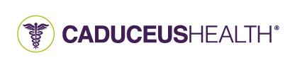 Caduceus Health logo with a purple caduceus symbol inside a circle and the text 'Caduceus Health' in purple and black.