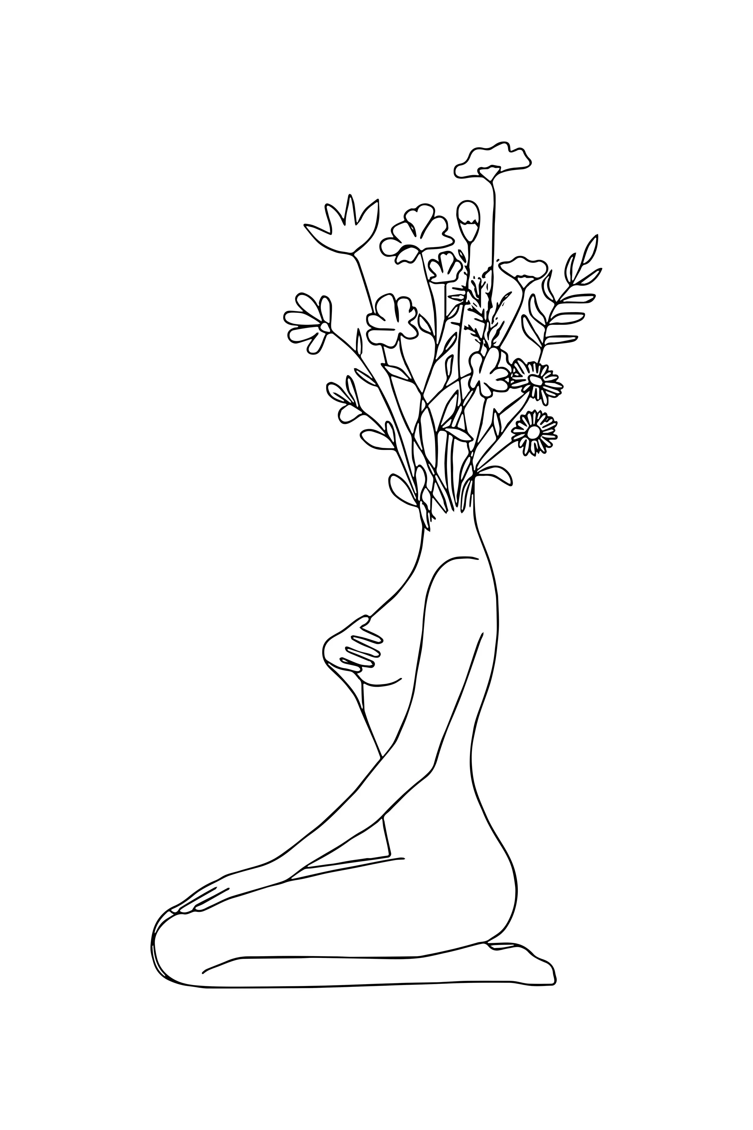 Minimalist Woman and Flower Line Art