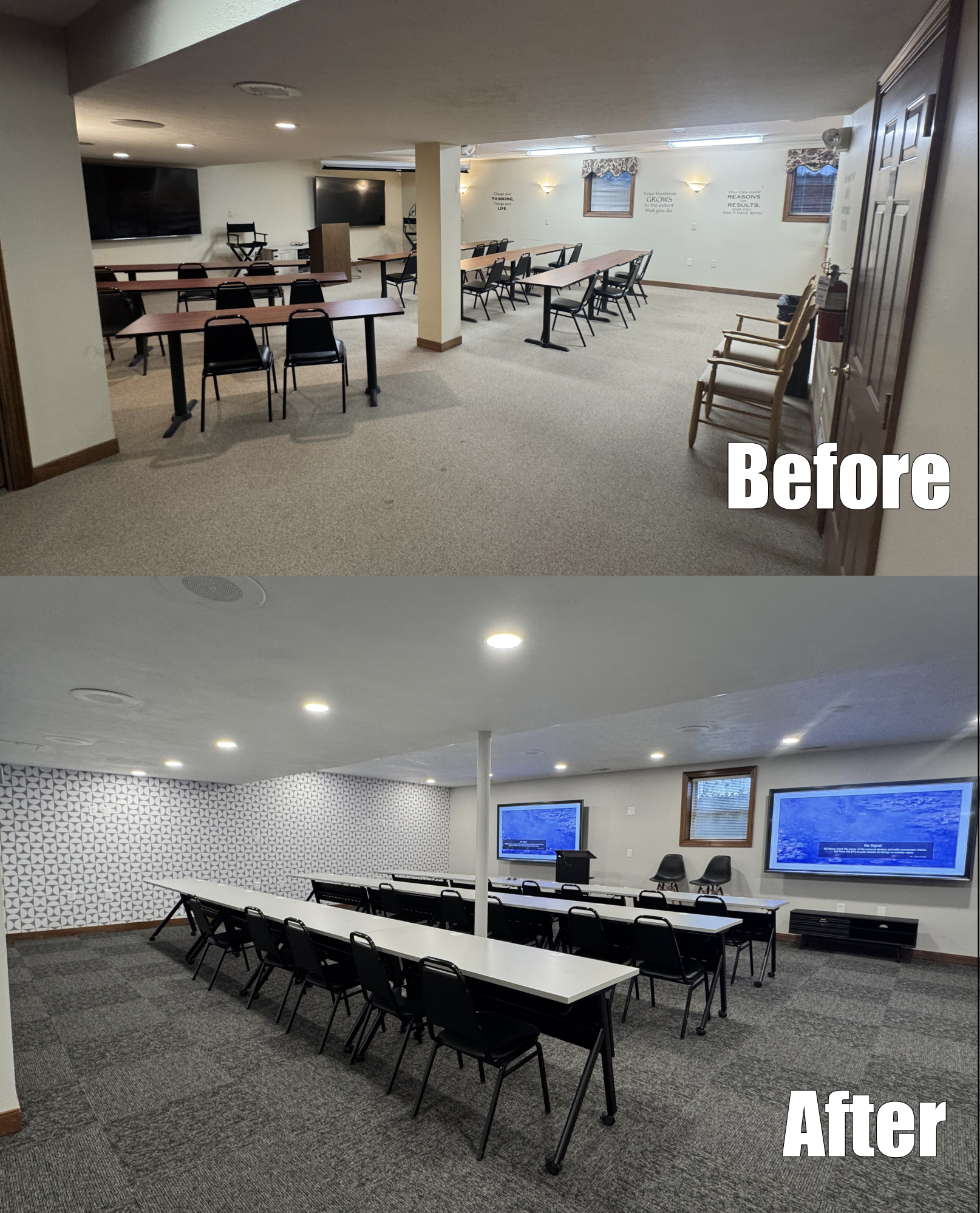 Before and After Photo - Training area with moved TVs
