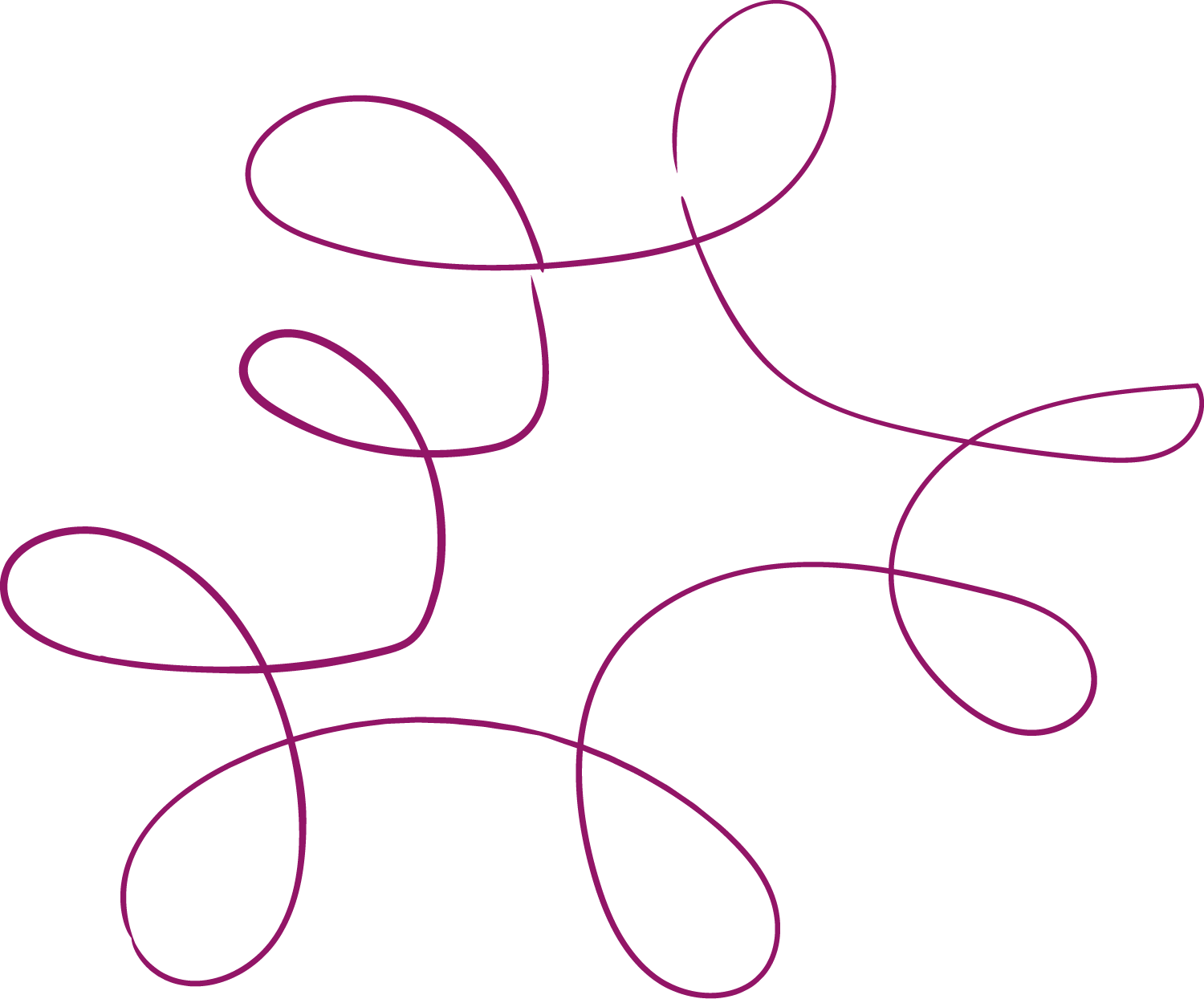 A digital illustration of a continuous, looping purple line  forming abstract petal or leaf shapes.