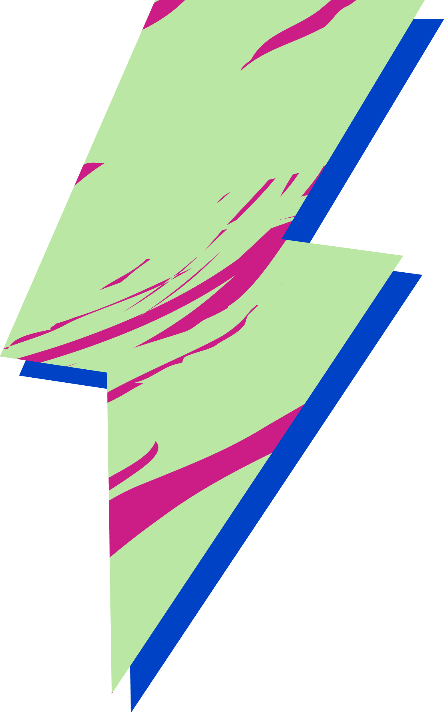 An abstract digital illustration of the letter 'Z' with light green background, pink streaks, and dark blue edges.