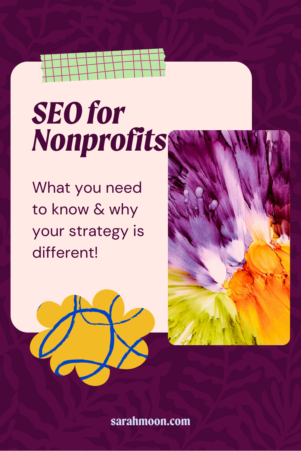 Graphic with a purple background reading "seo for nonprofits: what you need to know"
