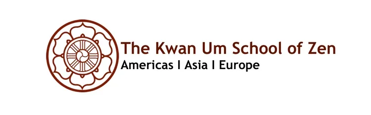 Logo of the Kwan Um School of Zen with a stylized lotus flower and text indicating locations in the Americas, Asia, and Europe.
