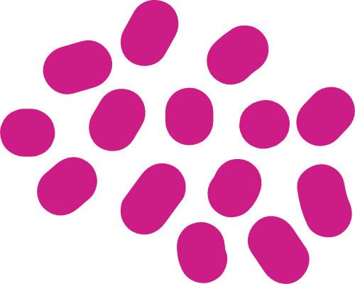 A cluster of purple, oval-shapes