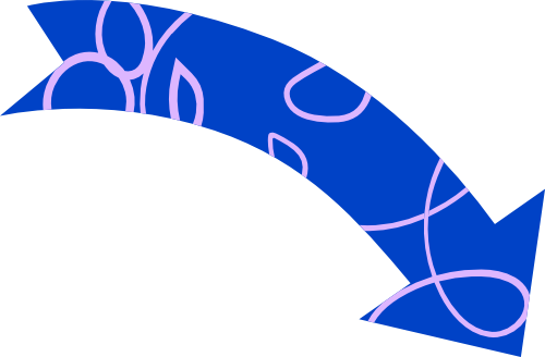 Blue arrow with pink floral pattern.