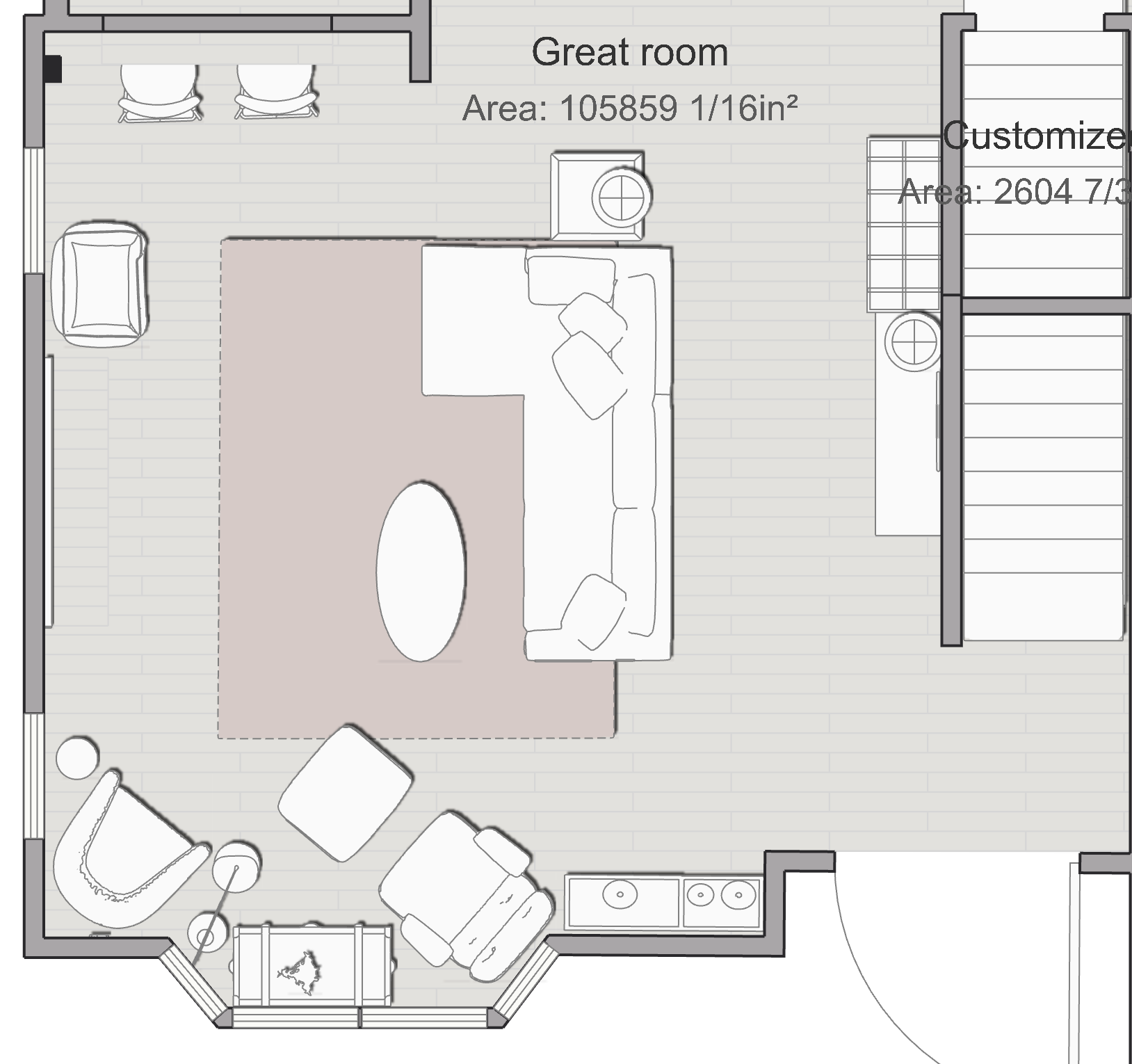 Furniture layout of a large living room