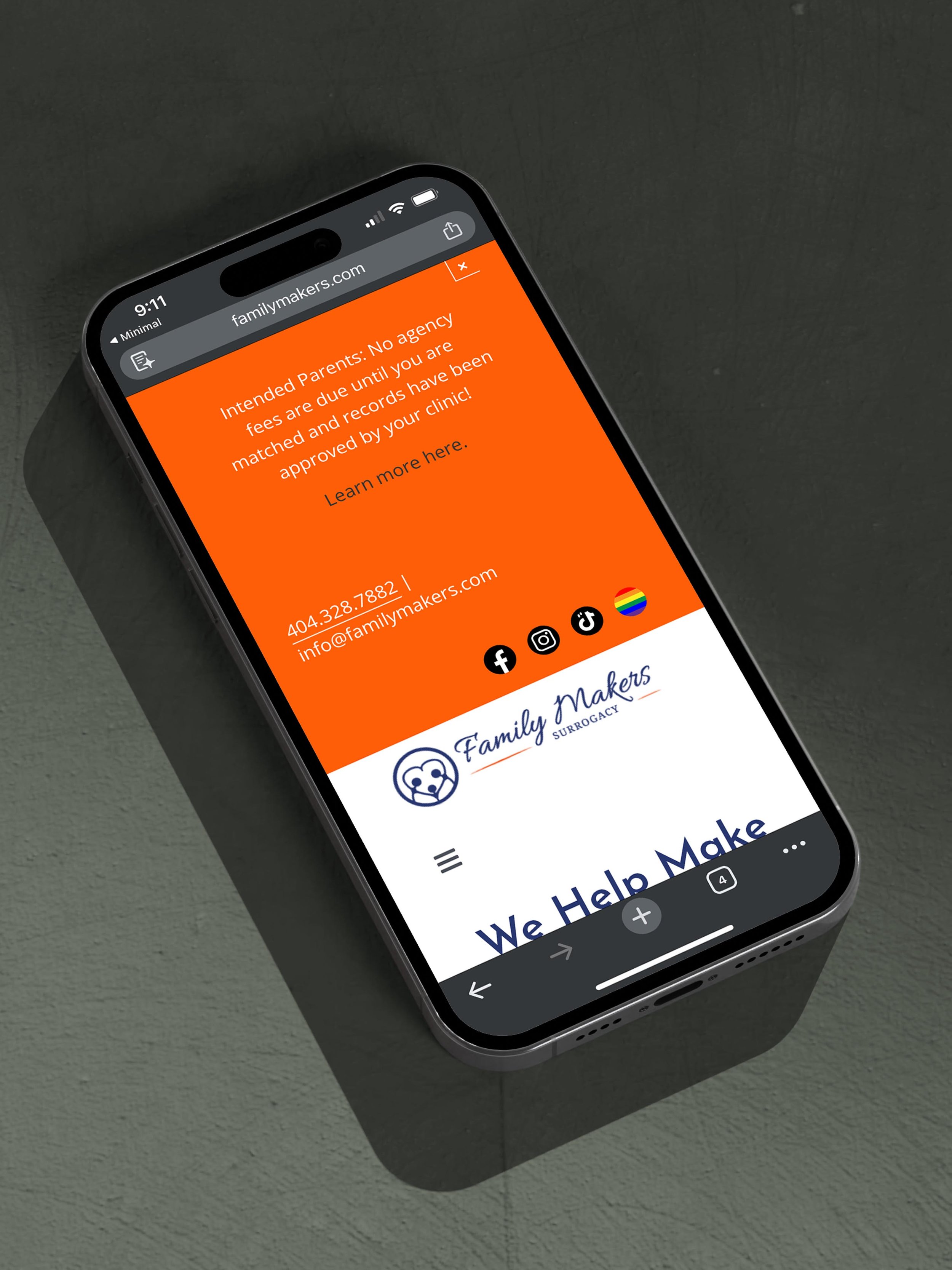 iPhone showing Family Makers' homepage before the redesign