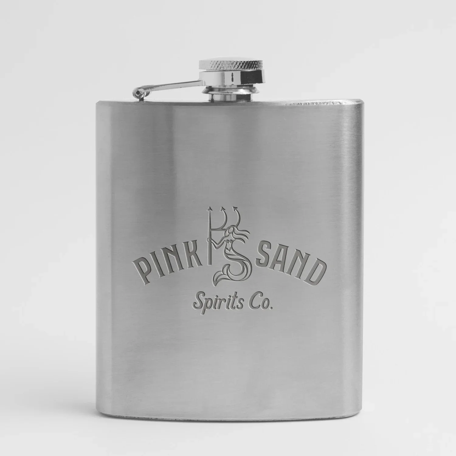Pink Sand logo engraved on a flask