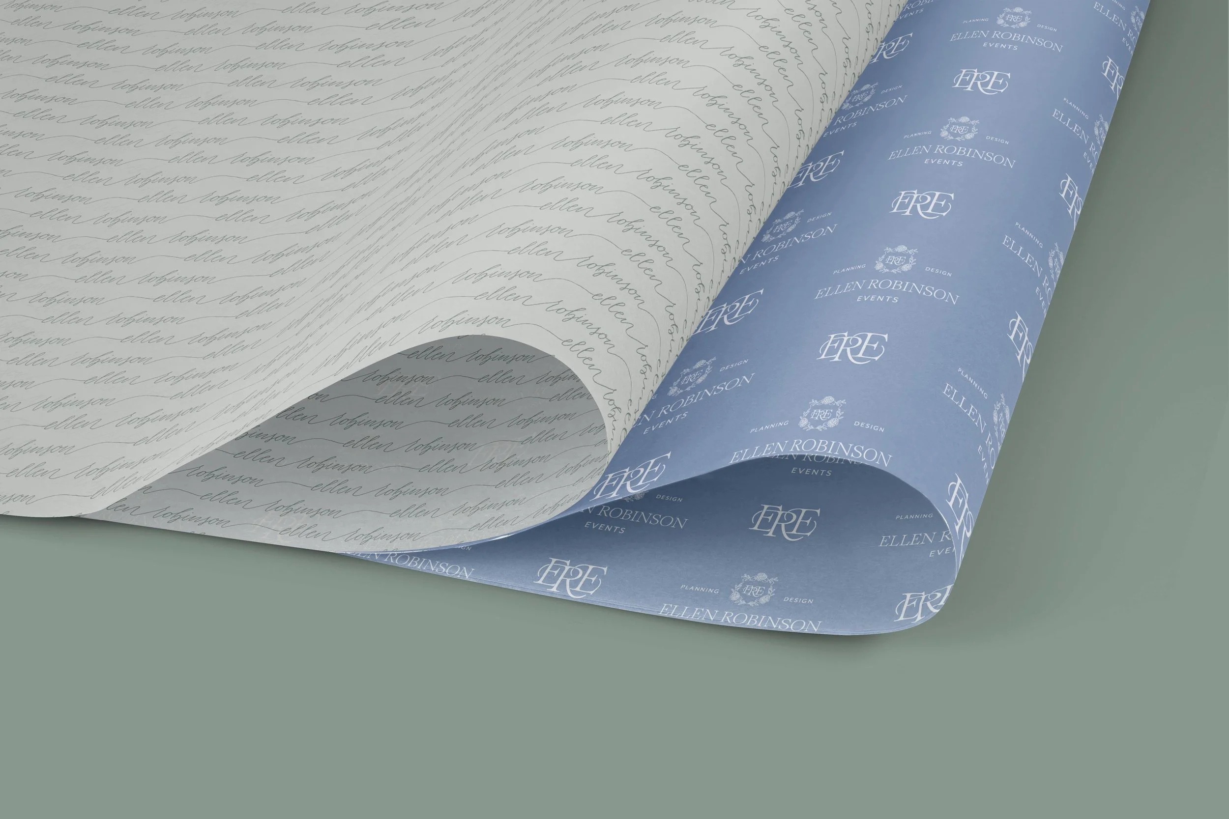 tissue paper printed with Ellen Robinson Events brand patterns