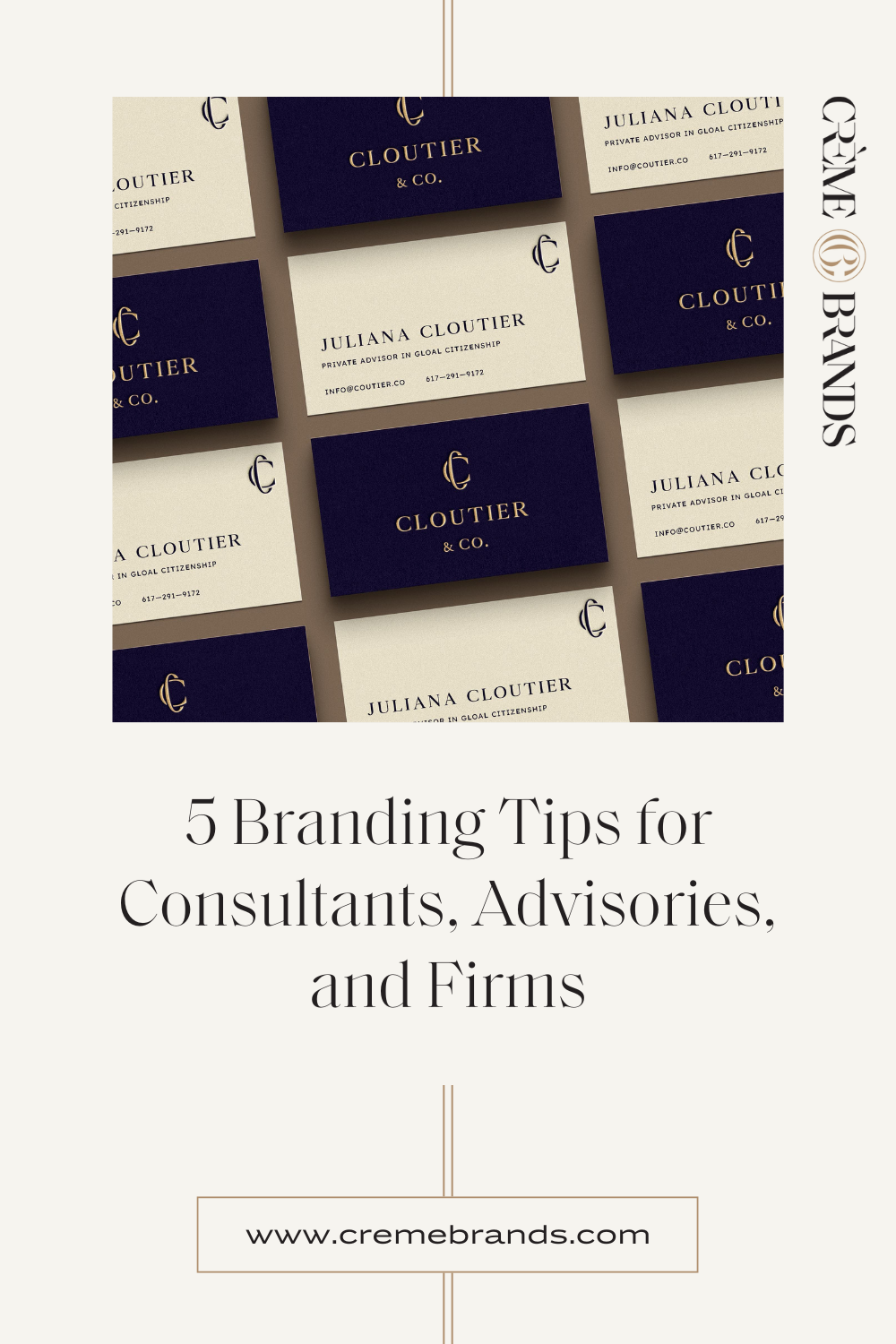 graphic displaying the blog post name, "5 Branding Tips for Consultants, Advisories, and Firms"
