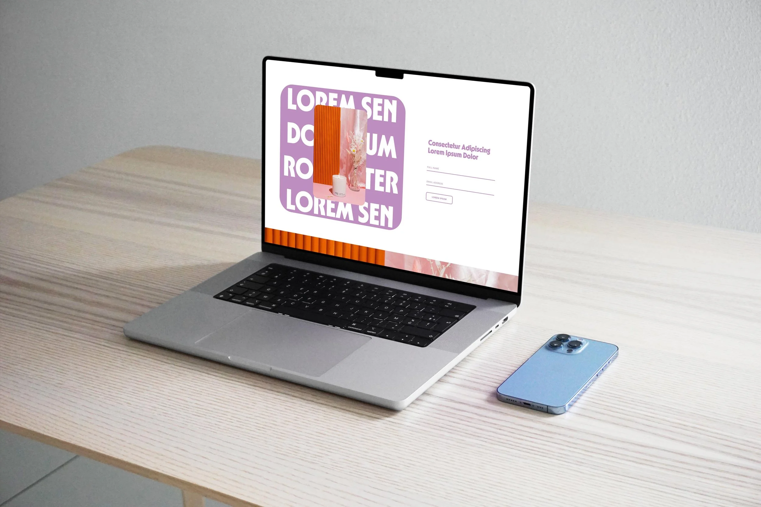 mockup of a fun squarespace template on a laptop