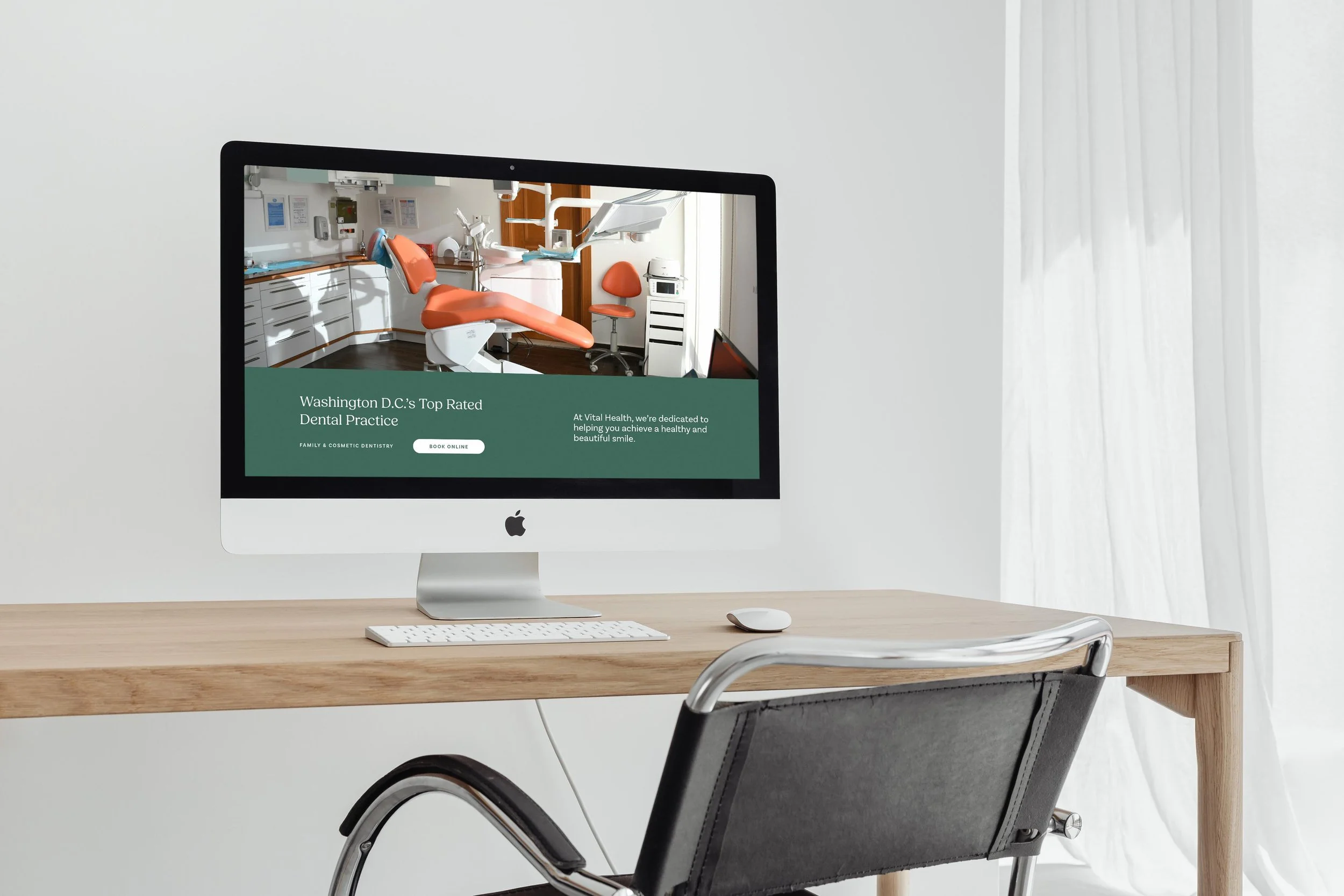 Vital Edge template homepage, mocked up on a computer