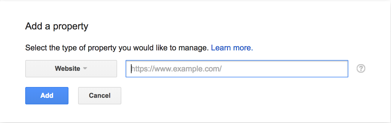 Google Search Console interface for adding a property