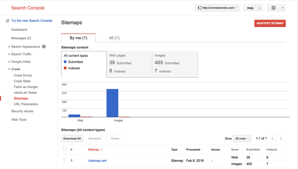Google Search Console interface for your sitemaps