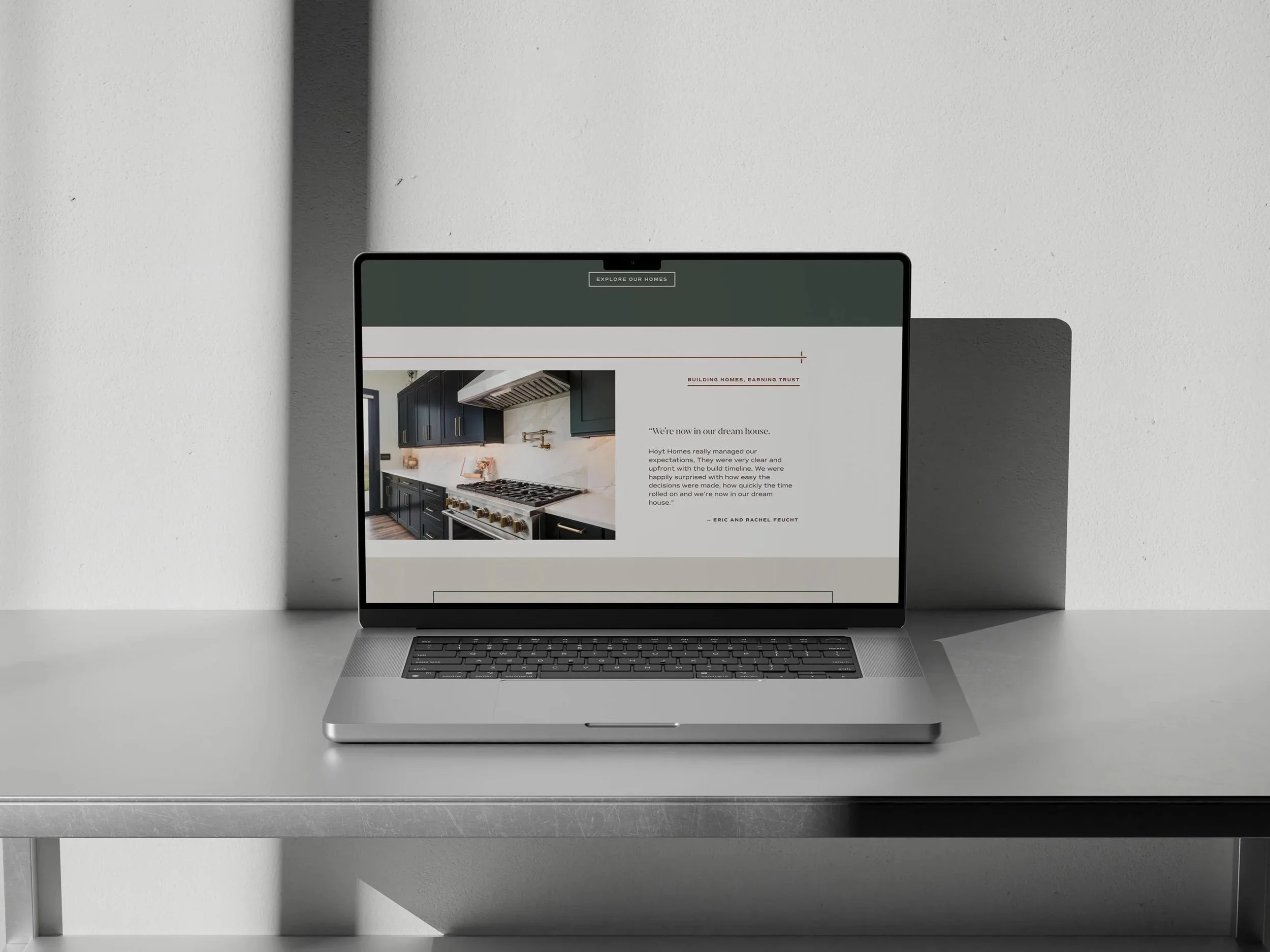 laptop displaying the testimonial section on the Hoyt Homes website