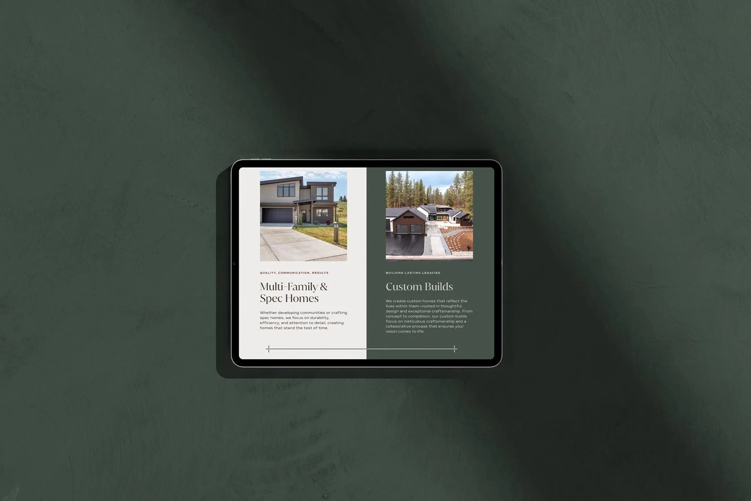 tablet displaying a section of the Hoyt Homes homepage