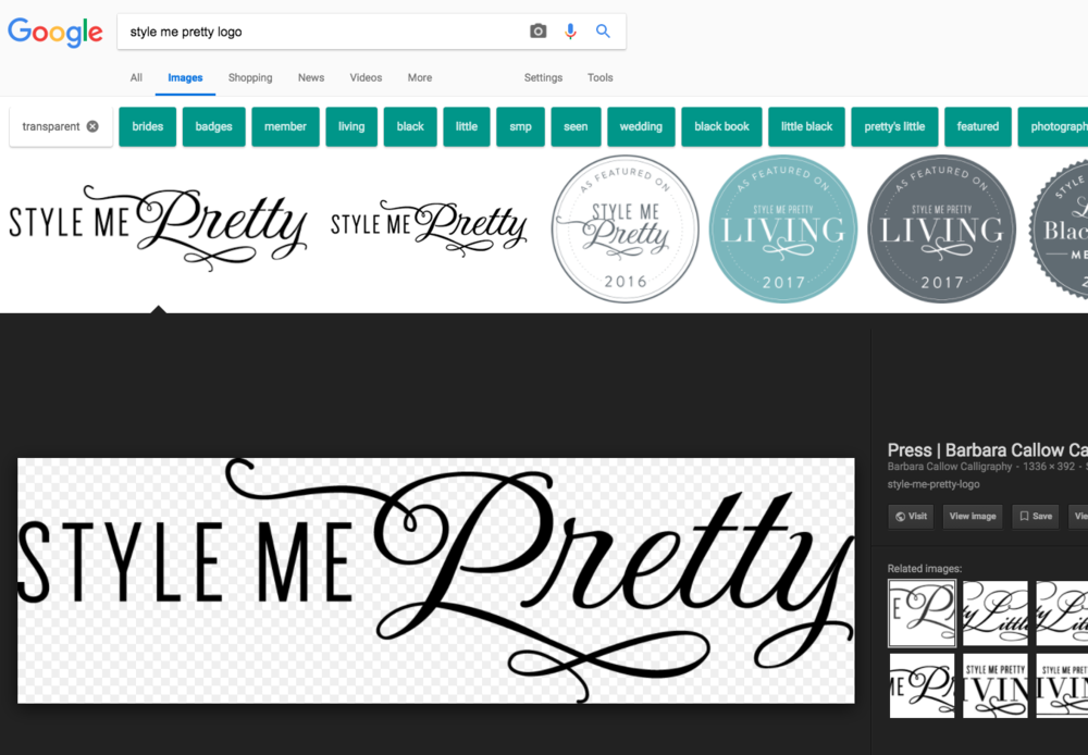 Google search results for "style me pretty logo"