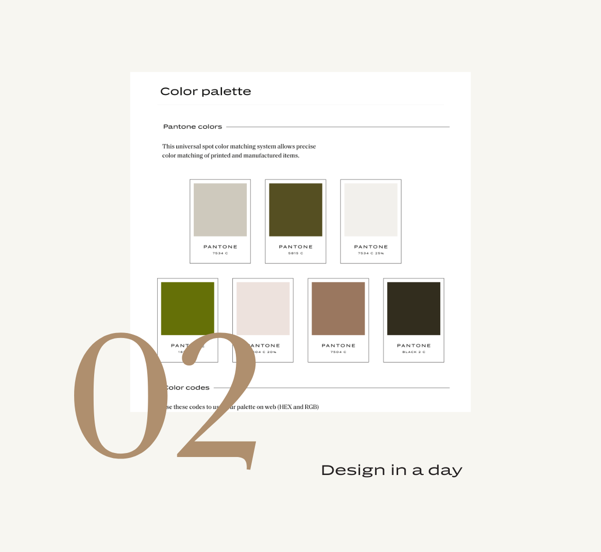 color palette with warm neutrals, organic greens, brown, and black