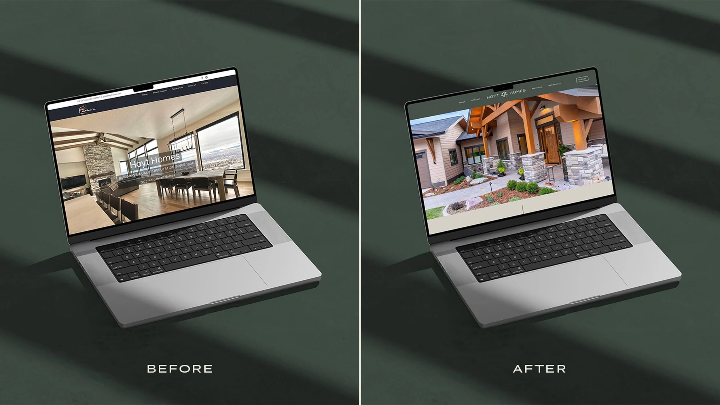 Hoyt Homes website homepage design before and after