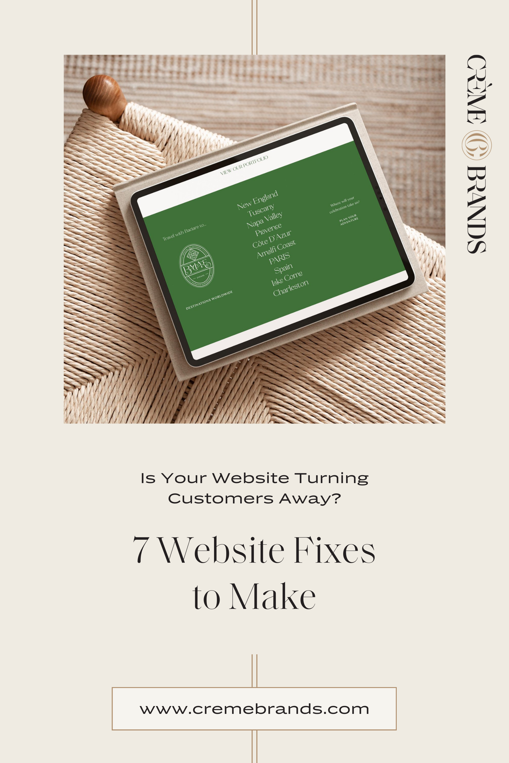 tablet displaying Baciare Events website