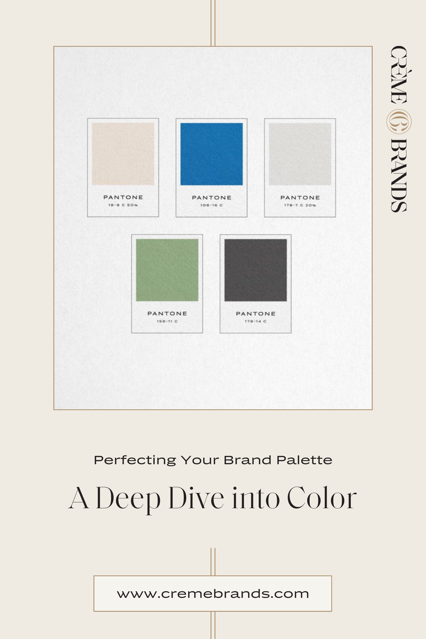 color palette with cream, blue, gray, green, and deep charcoal