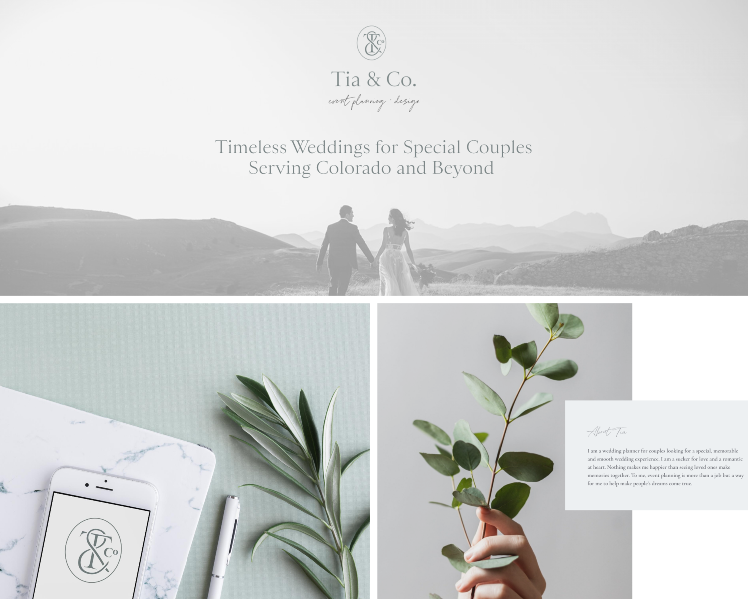 moodboard with black and white photo of a couple and clean greenery