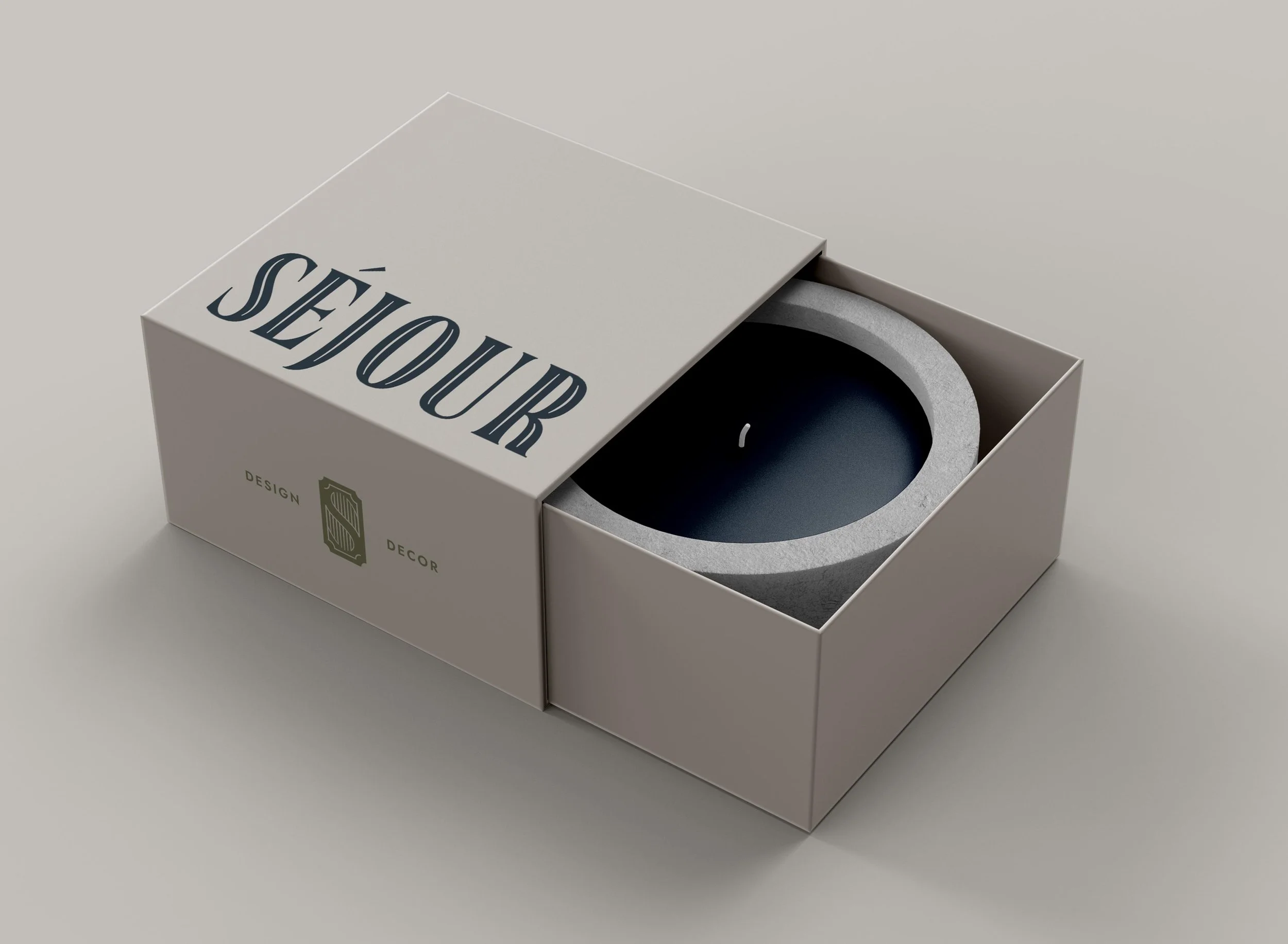 candle in a box with Sejour Events branding