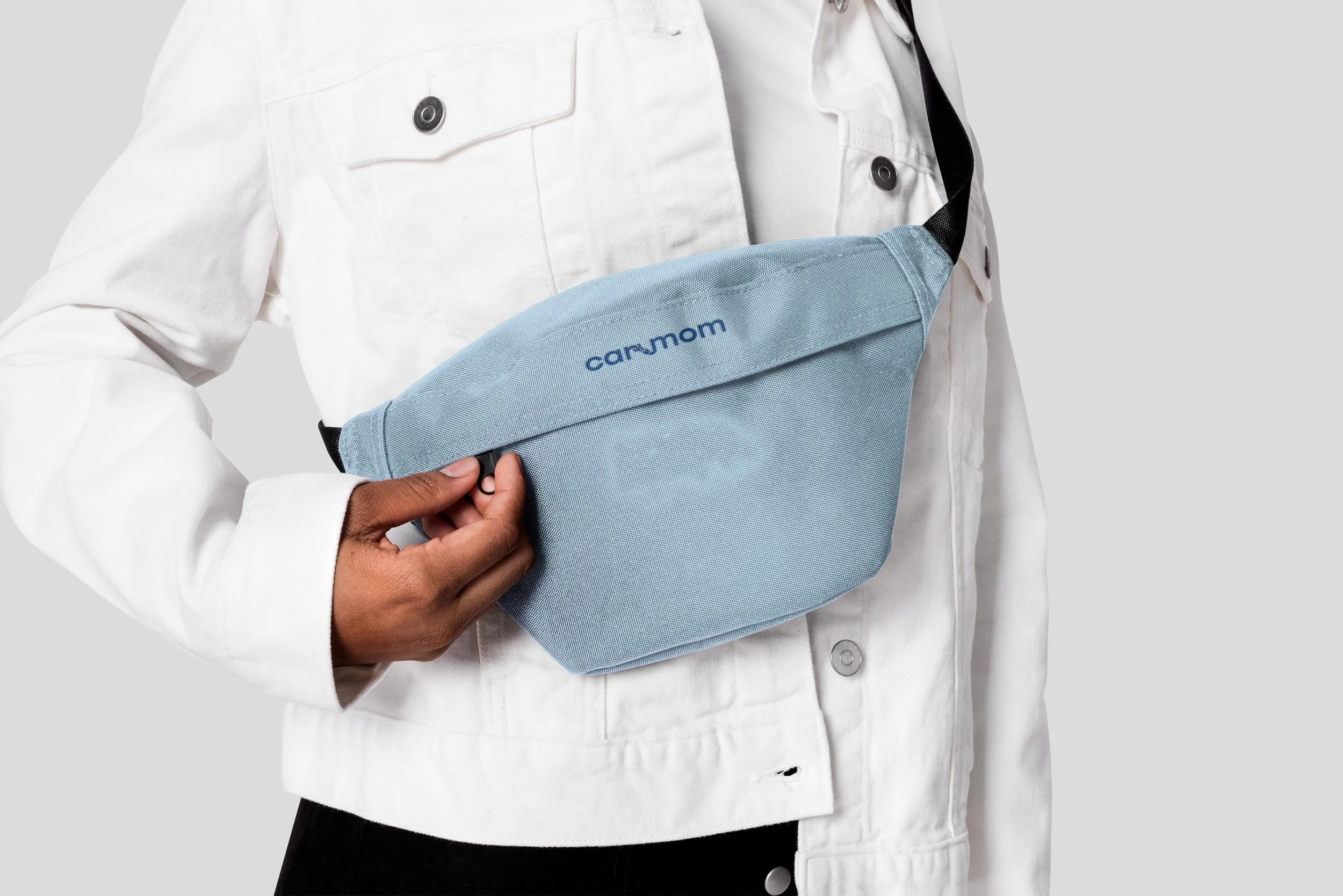 custom fanny pack embroidered with the car mom logo