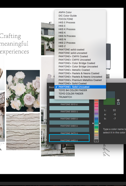selecting the Pantone swatch library in Photoshop