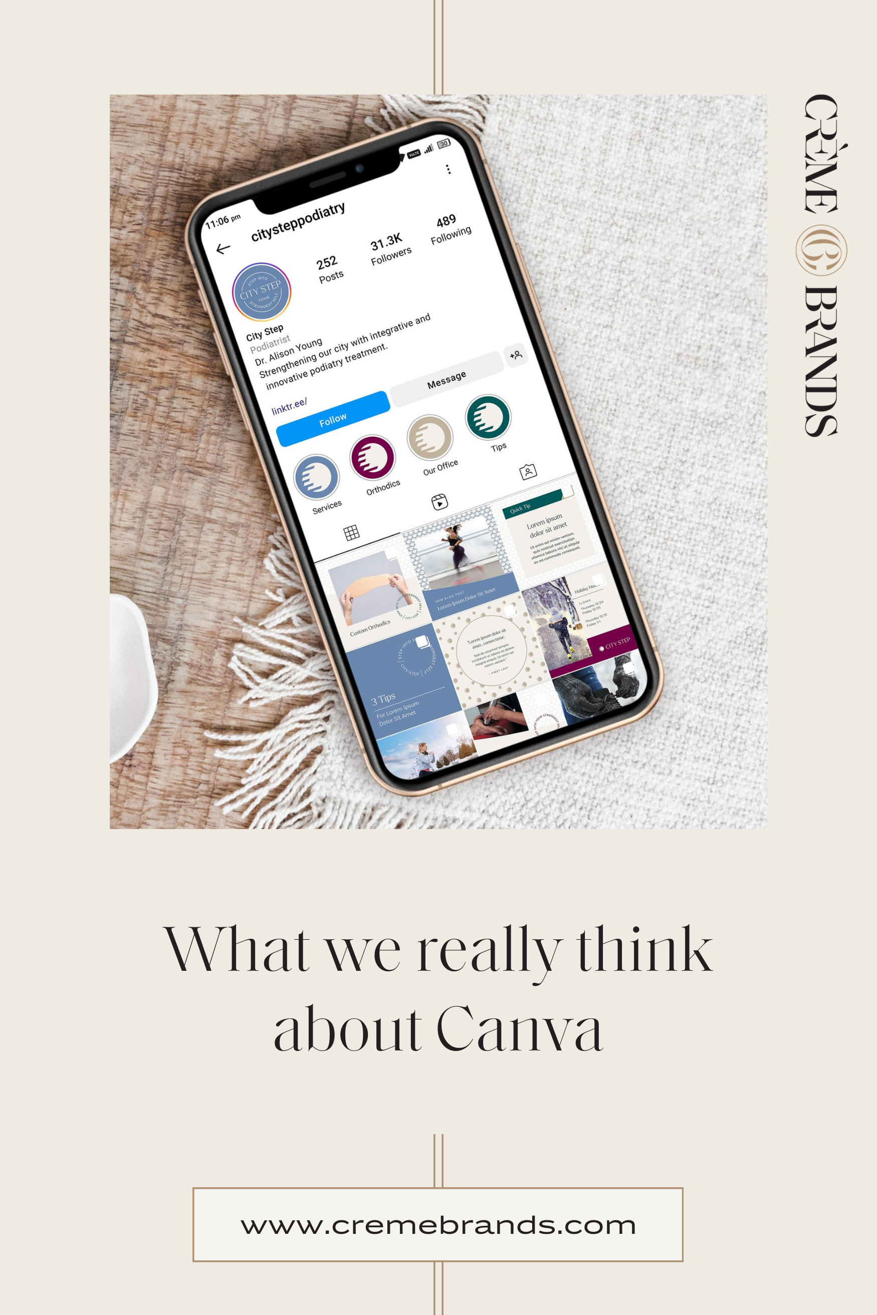 iPhone showing the City Step Podiatry instagram templates