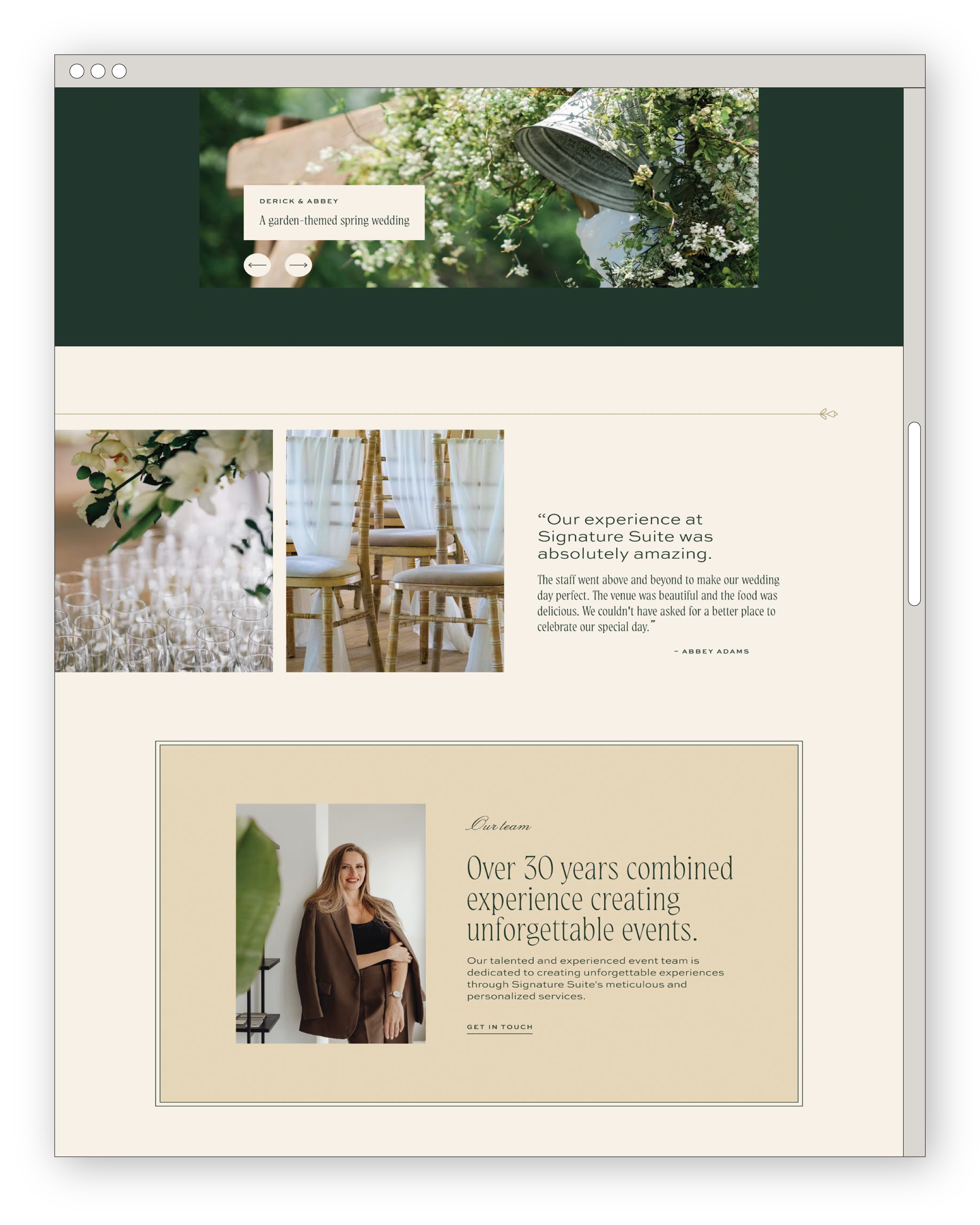 homepage testimonial and about sections