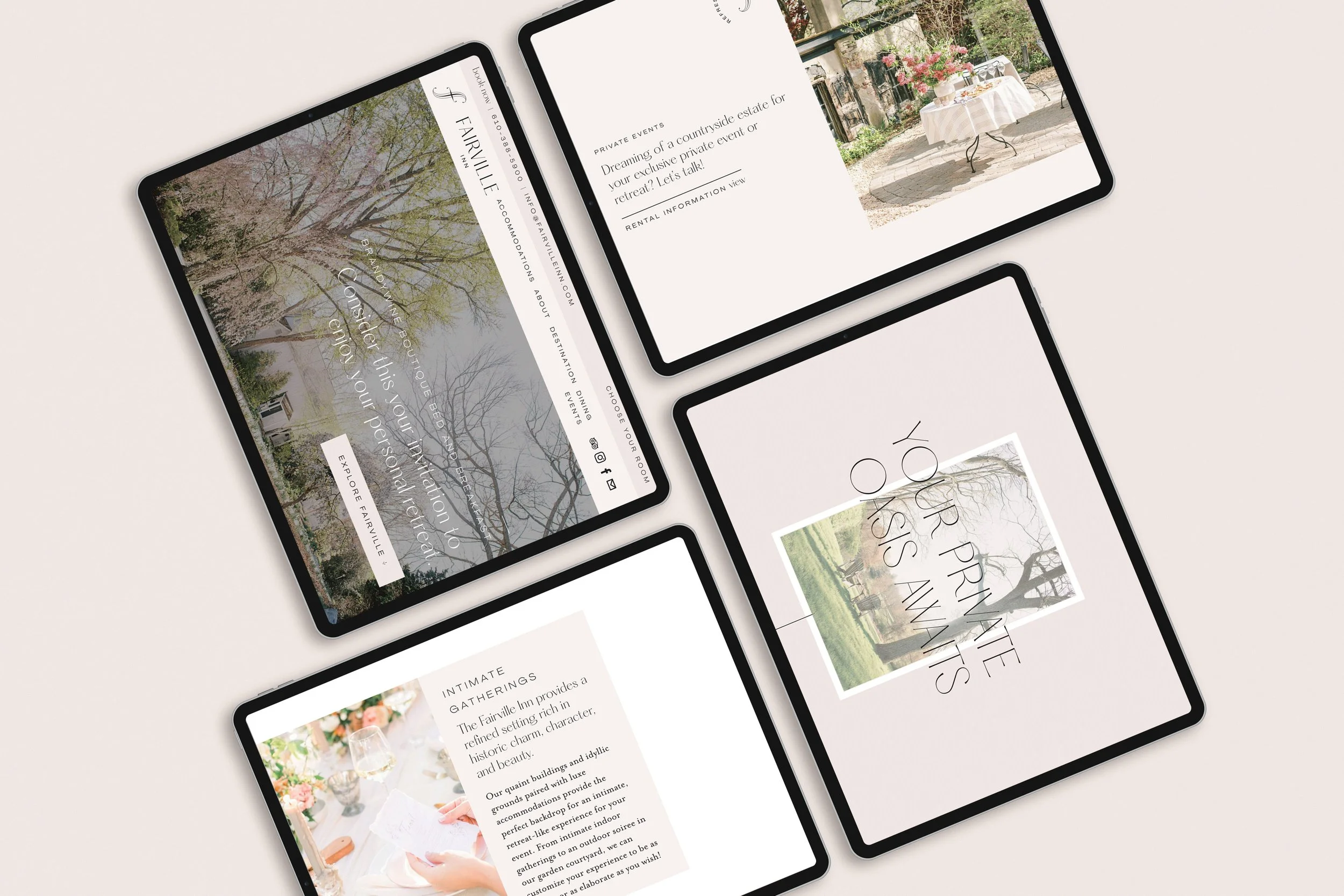 tablets showing the Fairville Inn website pages