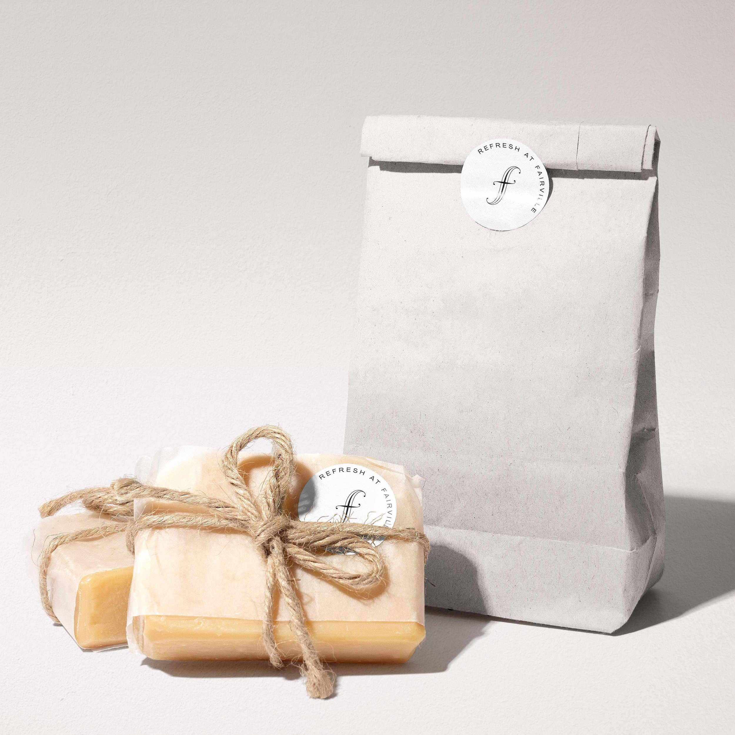 Fairville Inn stickers on soap packaging