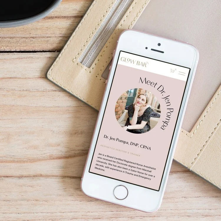 iPhone showing the Glow Bar website about page