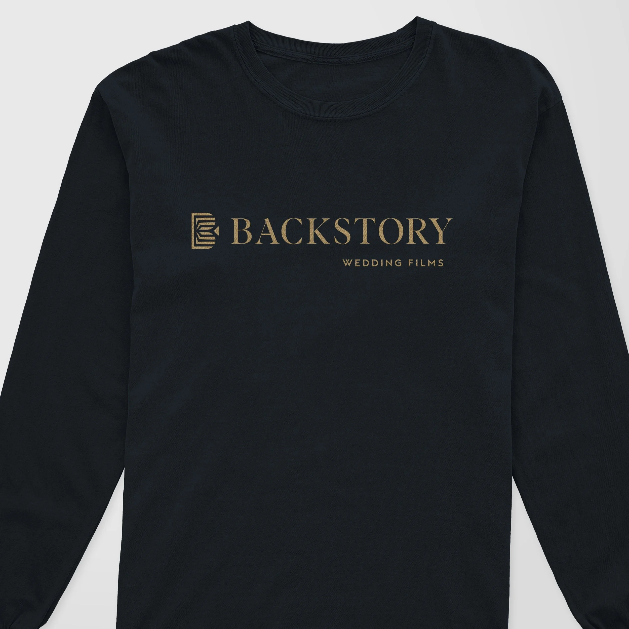 sweatshirt with Backstory Wedding Films logo