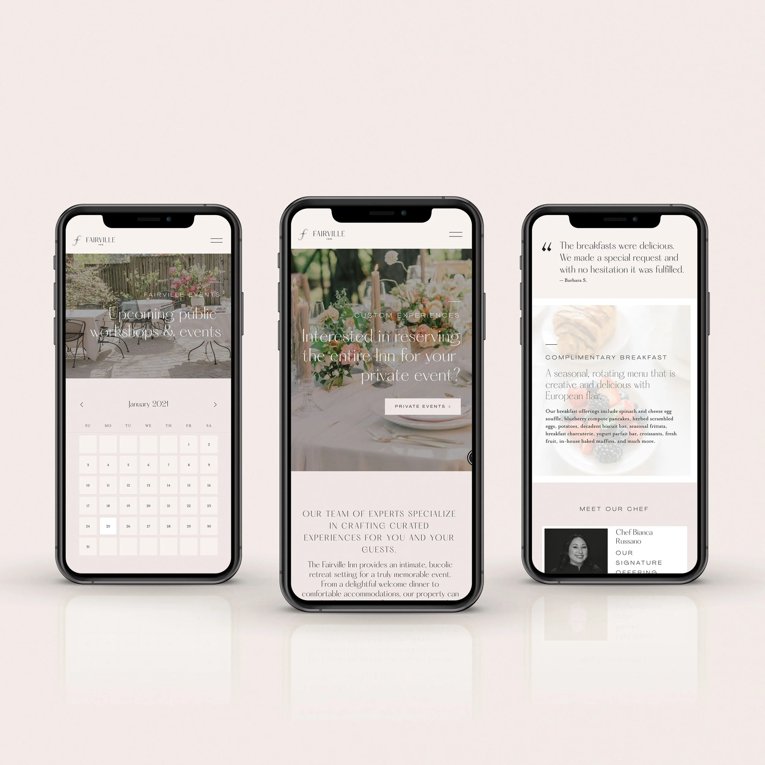 iPhones showing the Fairville Inn website pages