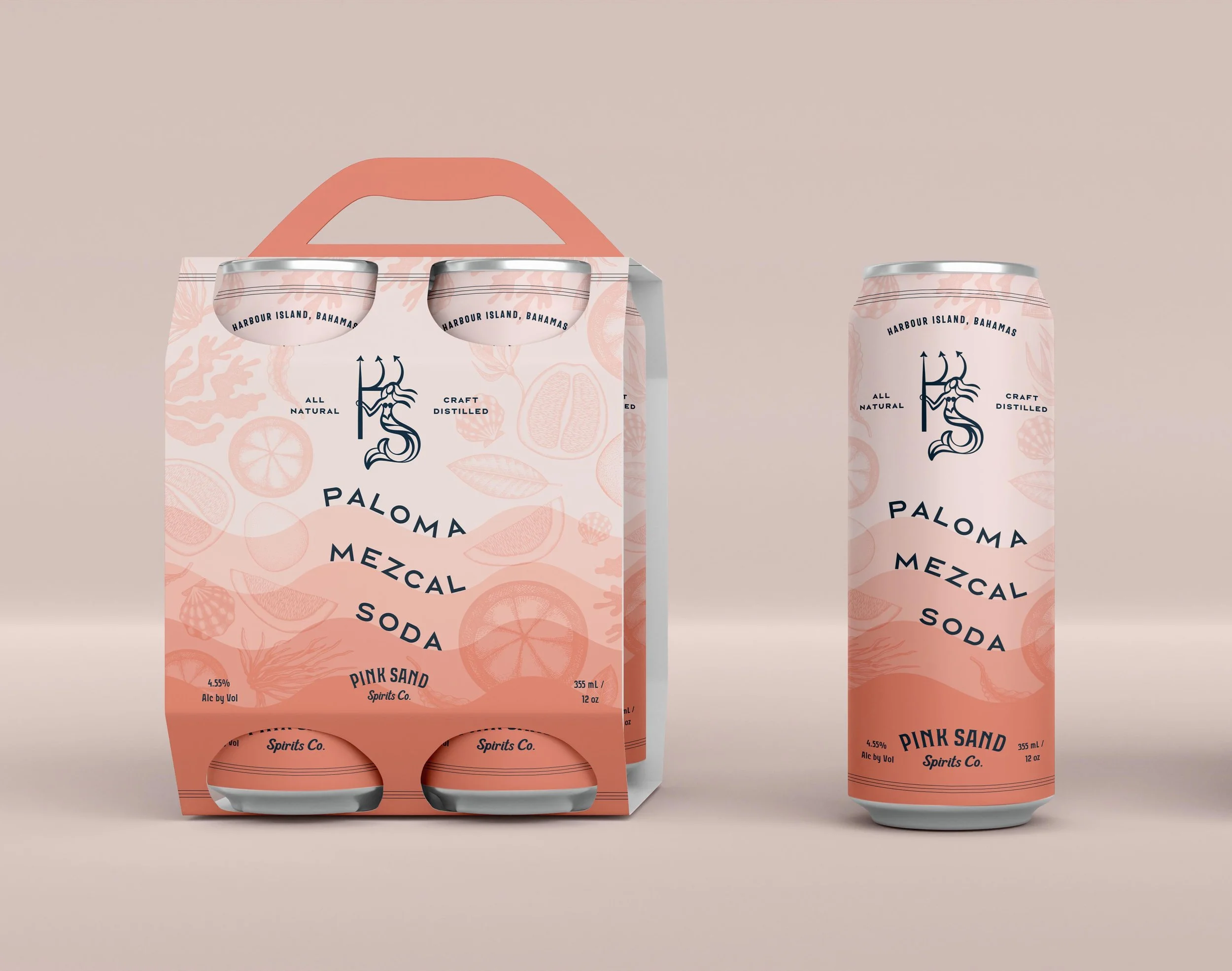 Pink Sand Spirits Co. Paloma Mezcal Soda beverage cans and box