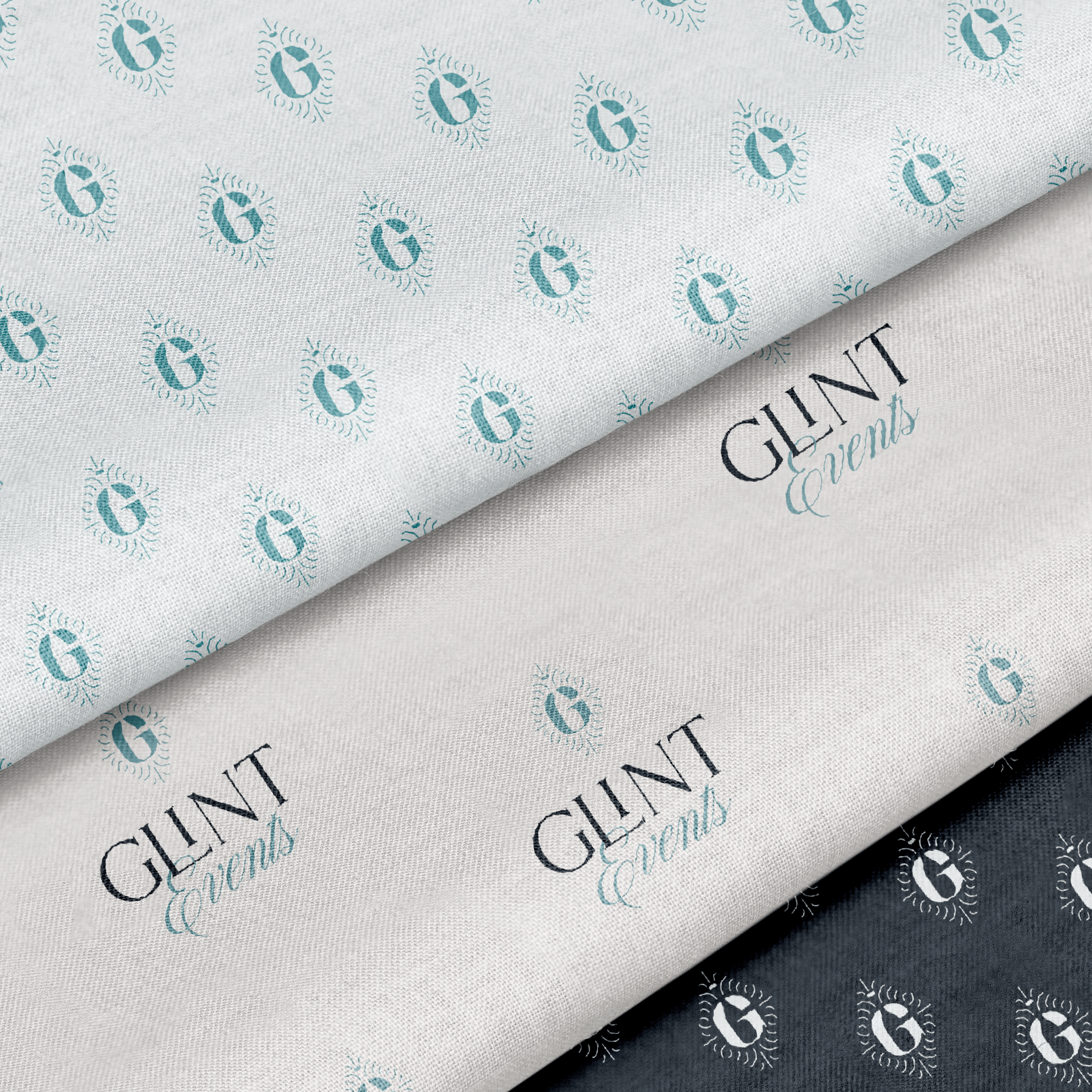 Glint Events brand patterns printed on fabric