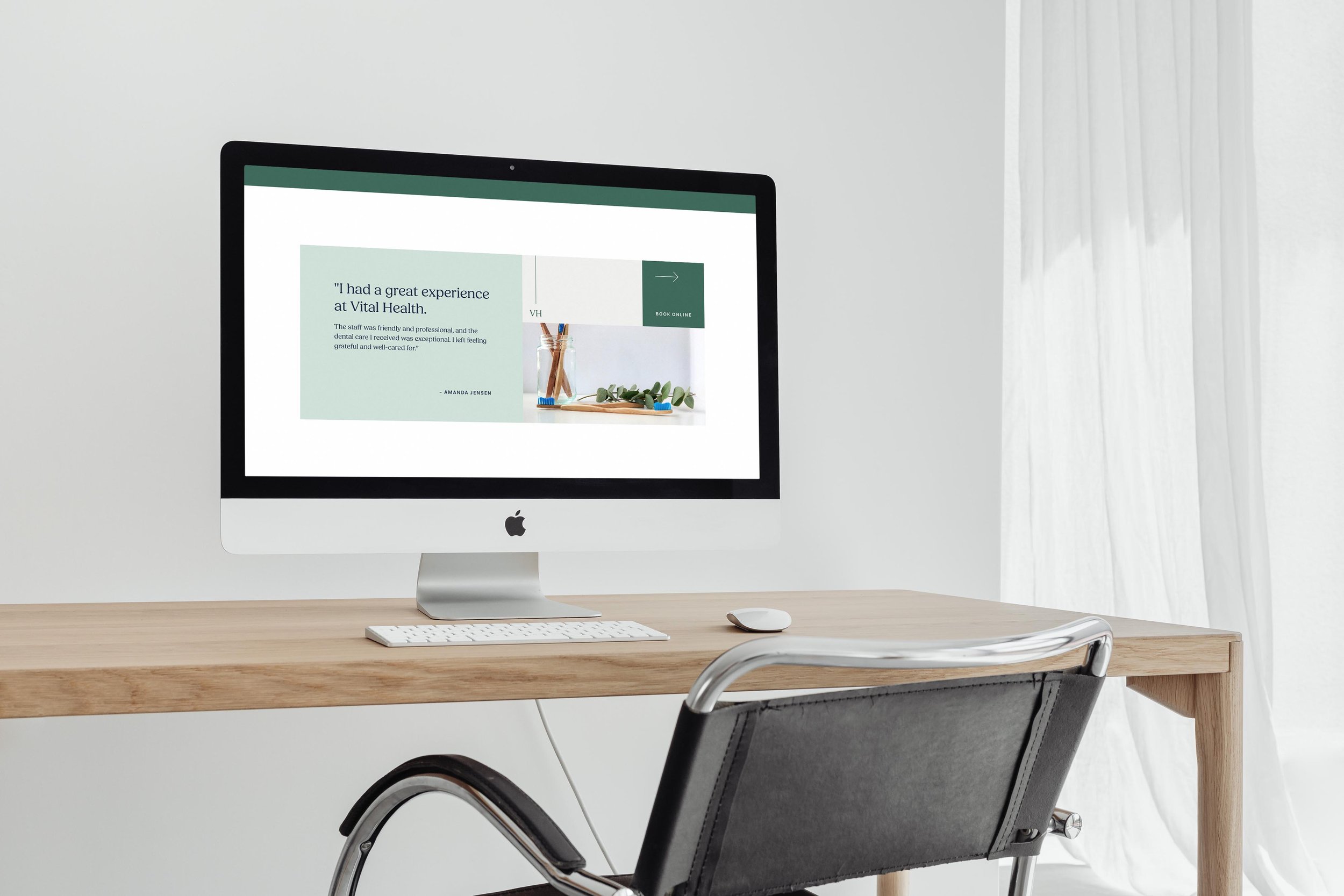 homepage testimonial section, mocked up on a desktop computer