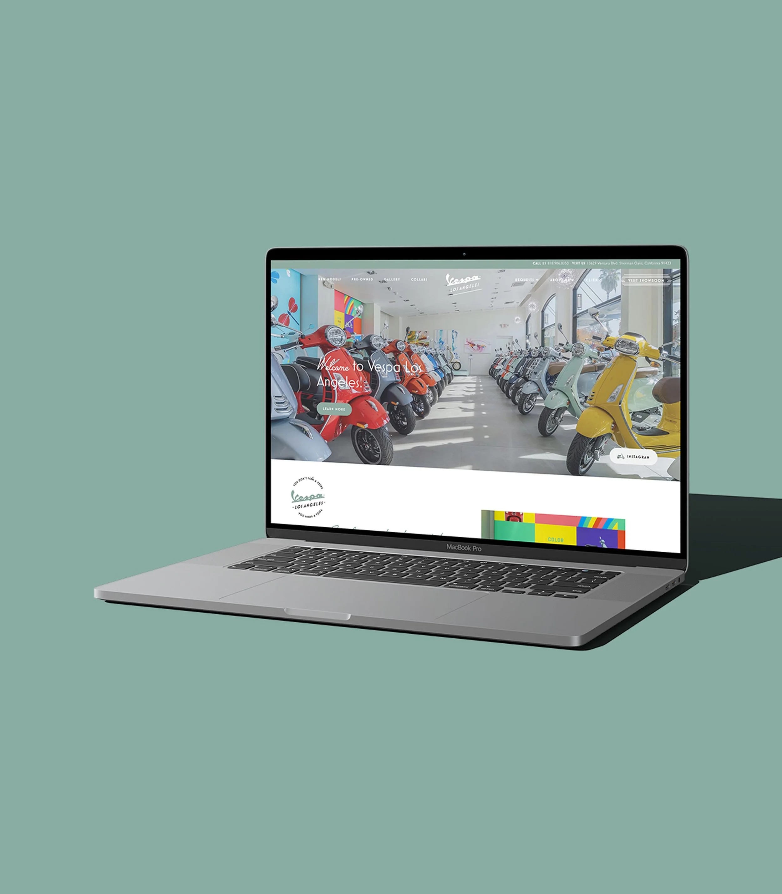 Vespa Los Angeles website design on a laptop computer