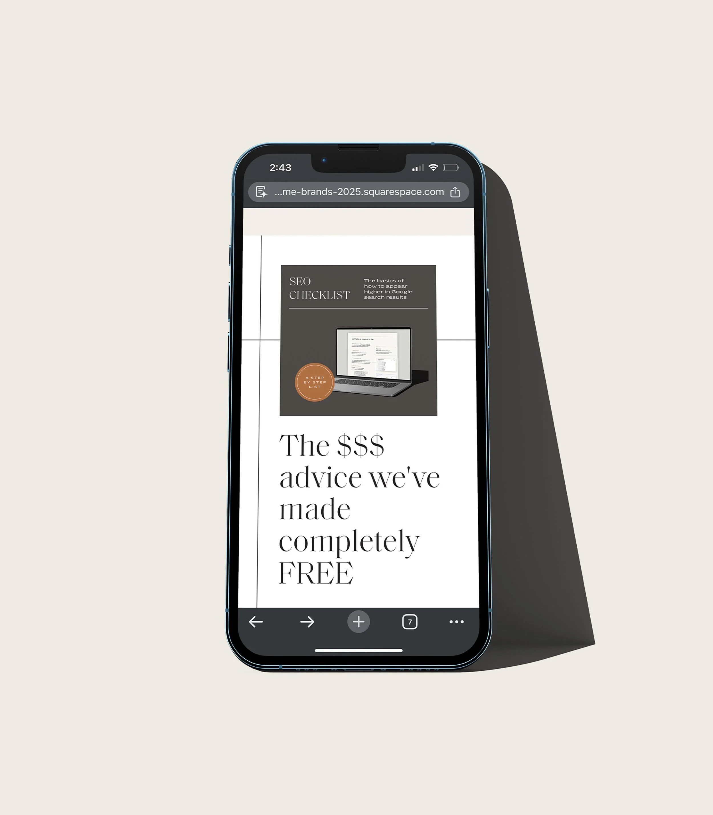 iPhone featuring free resource library on the new Creme Brands website