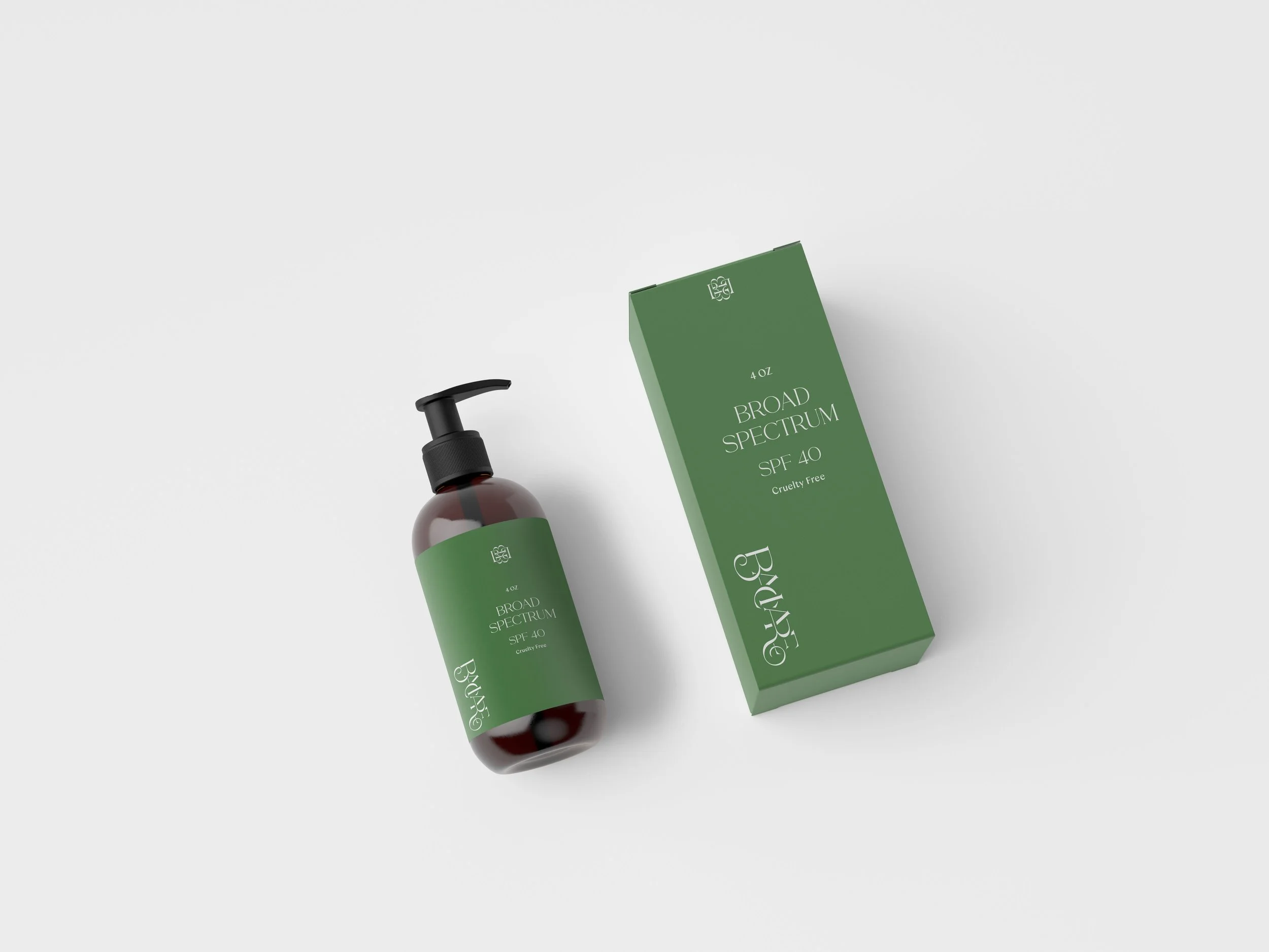 sunscreen bottle and box printed with Baciare Events branding