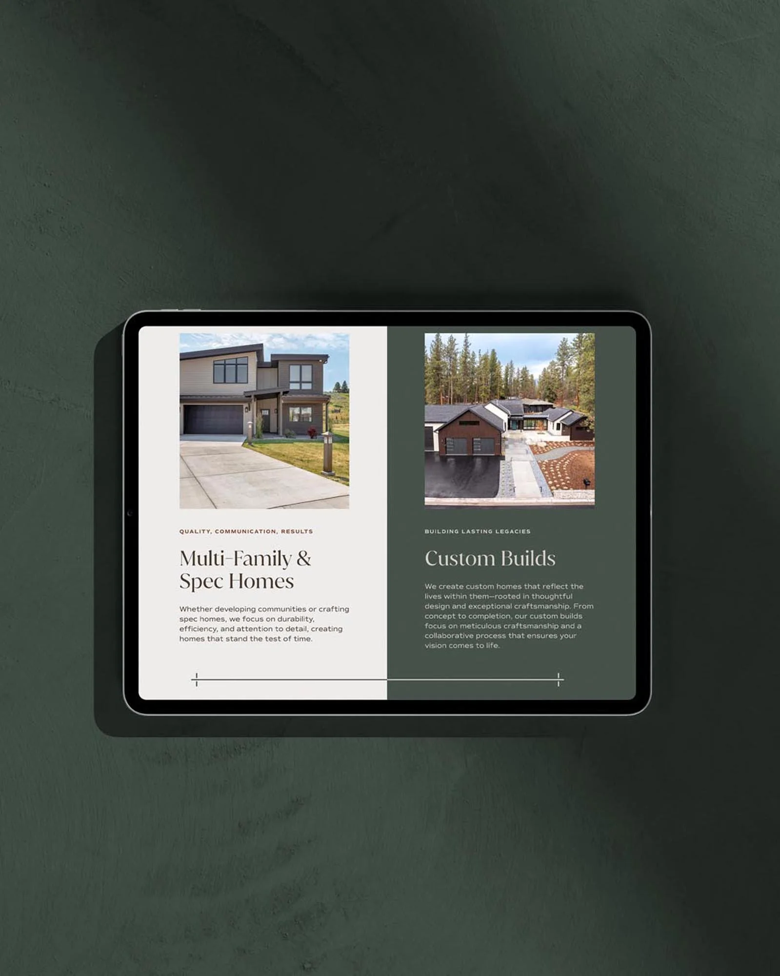 hoyt homes website design on a tablet