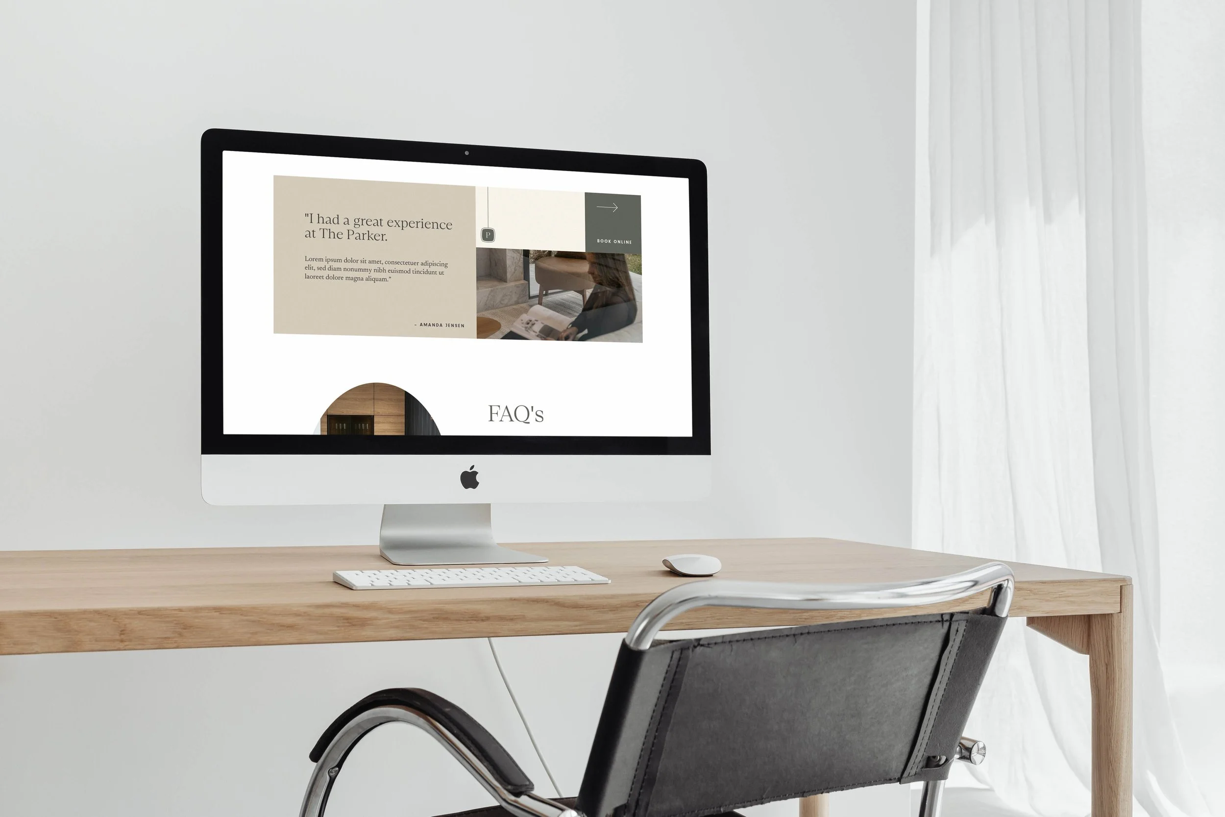desktop computer displaying the testimonial section of the website design