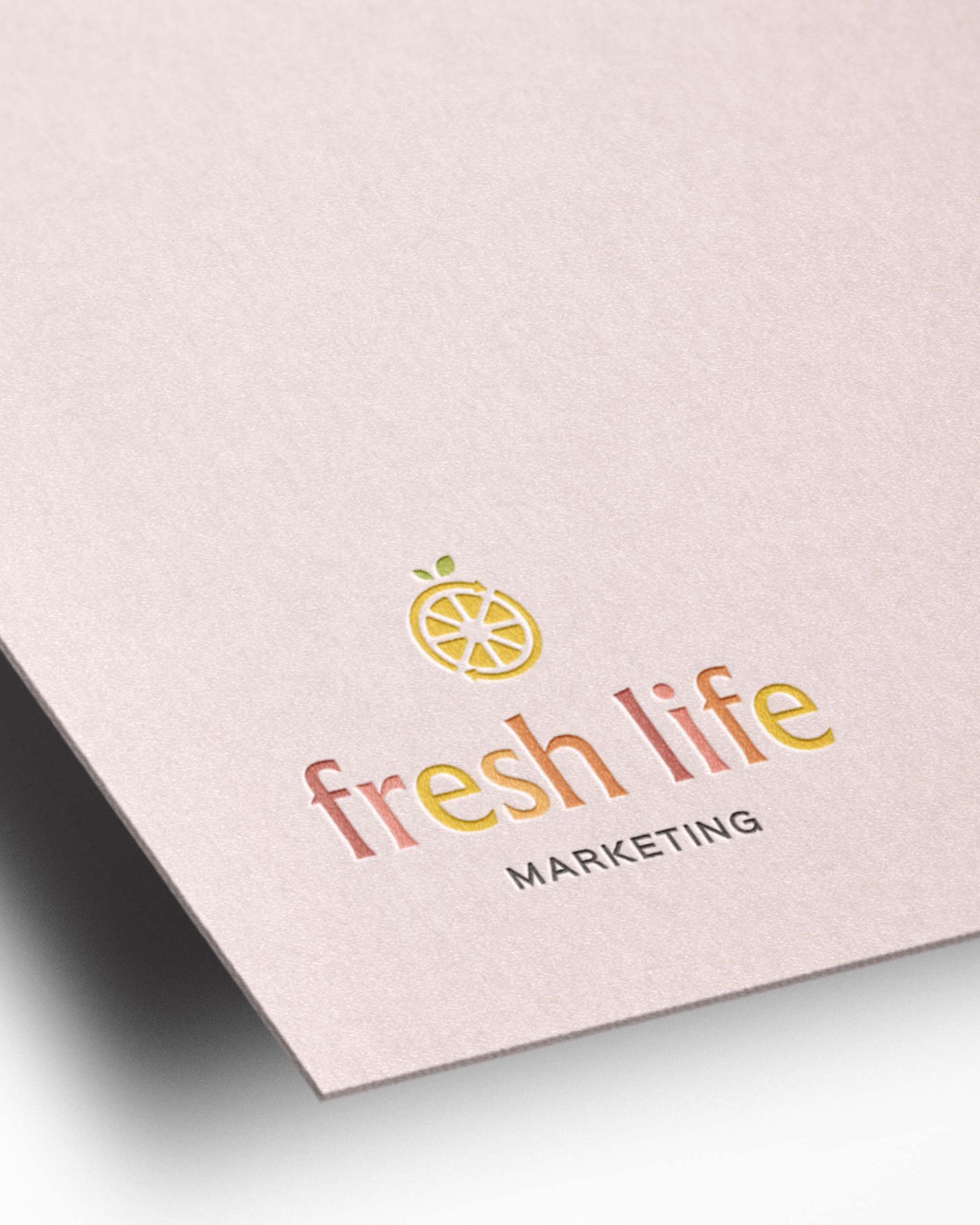Fresh Life logo embossed on cardstock