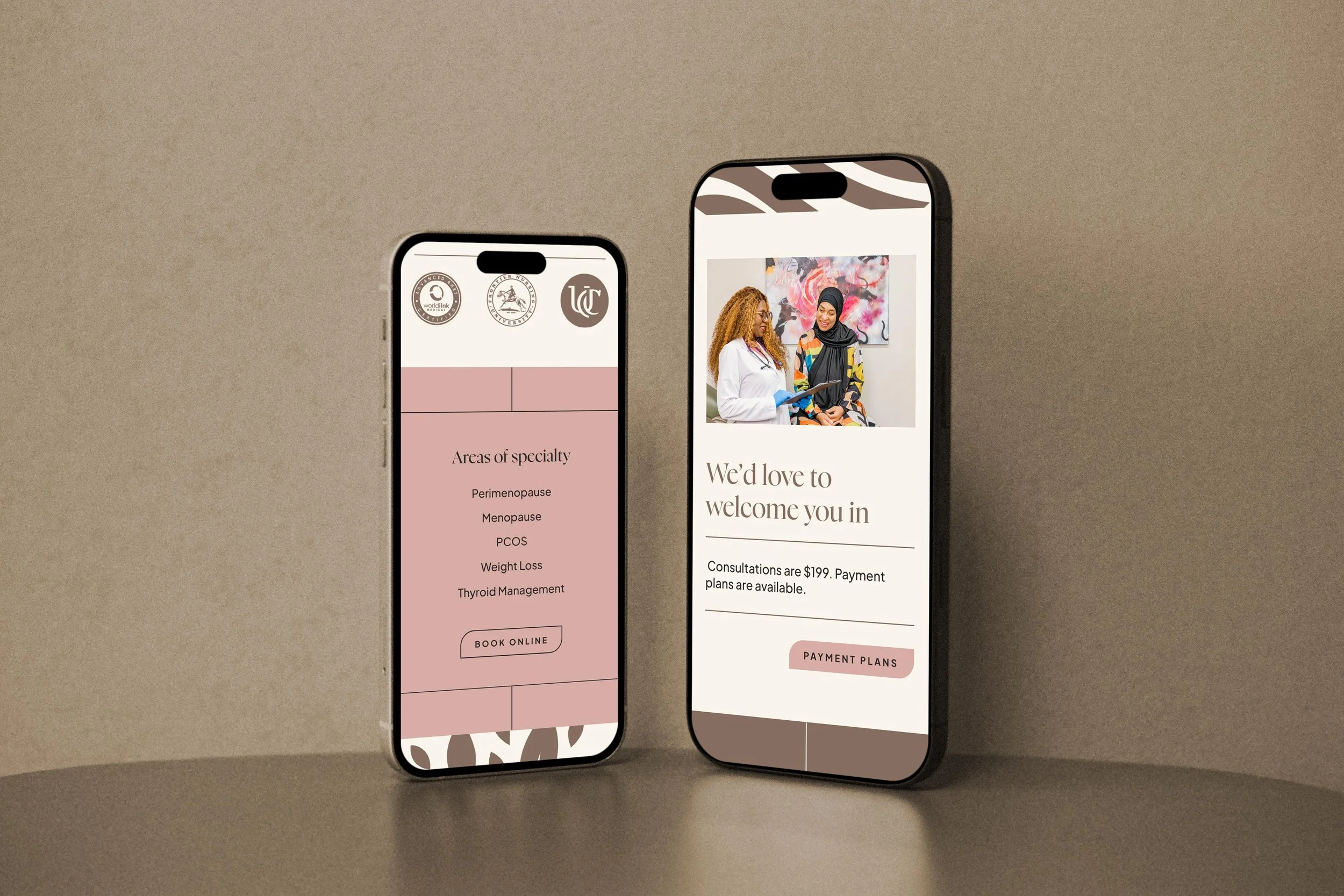 2 iPhones displaying LifeTouch Hormones + Wellness' website homepage